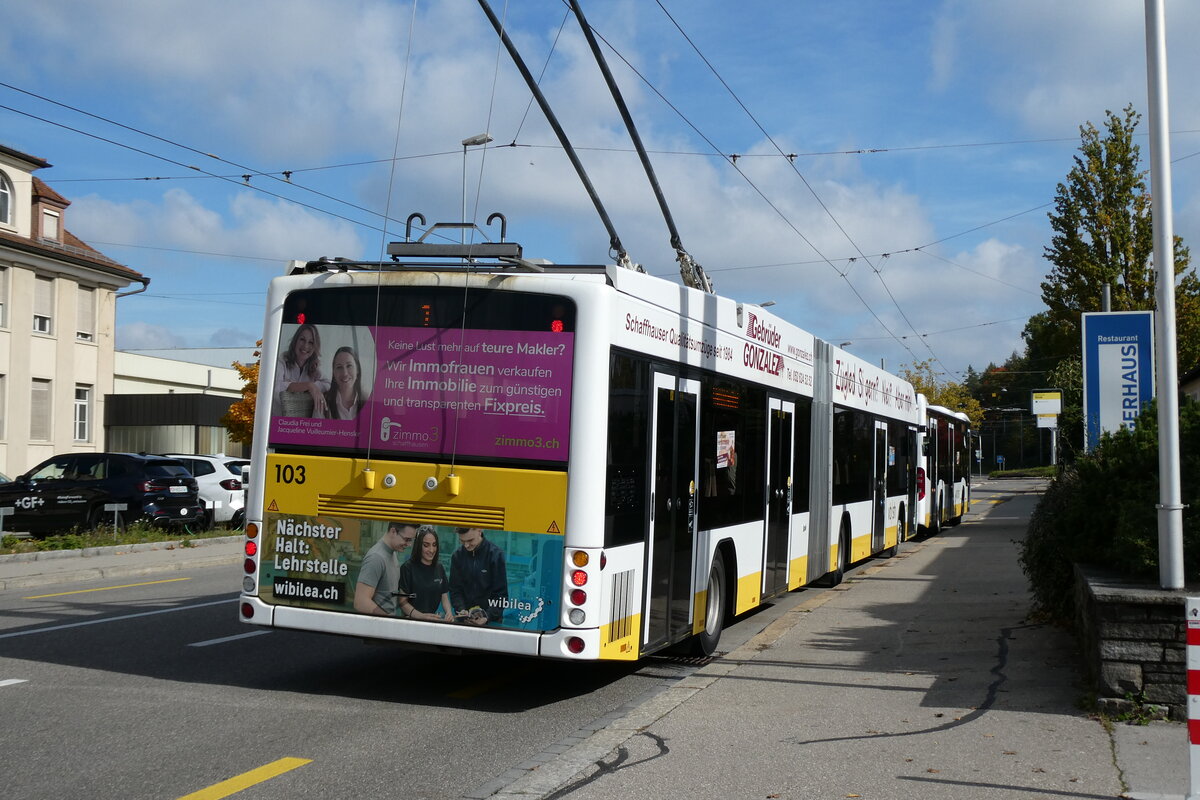 (281'126) - VBSH Schaffhausen - Nr. 103 - Hess/Hess Gelenktrolleybus am 10. Oktober 2025 in Schaffhausen, Ebnat