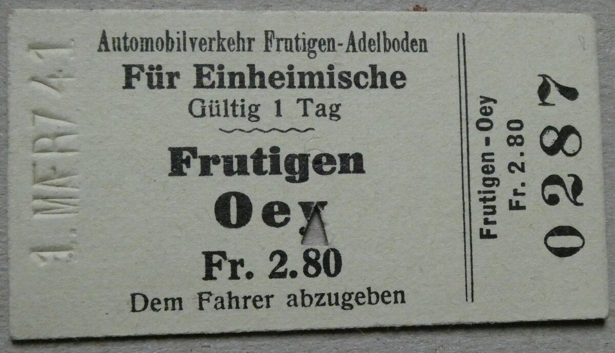 (281'570) - AFA-Einzelbillet vom 1. Mrz 1941 am 17. Oktober 2025 in Thun