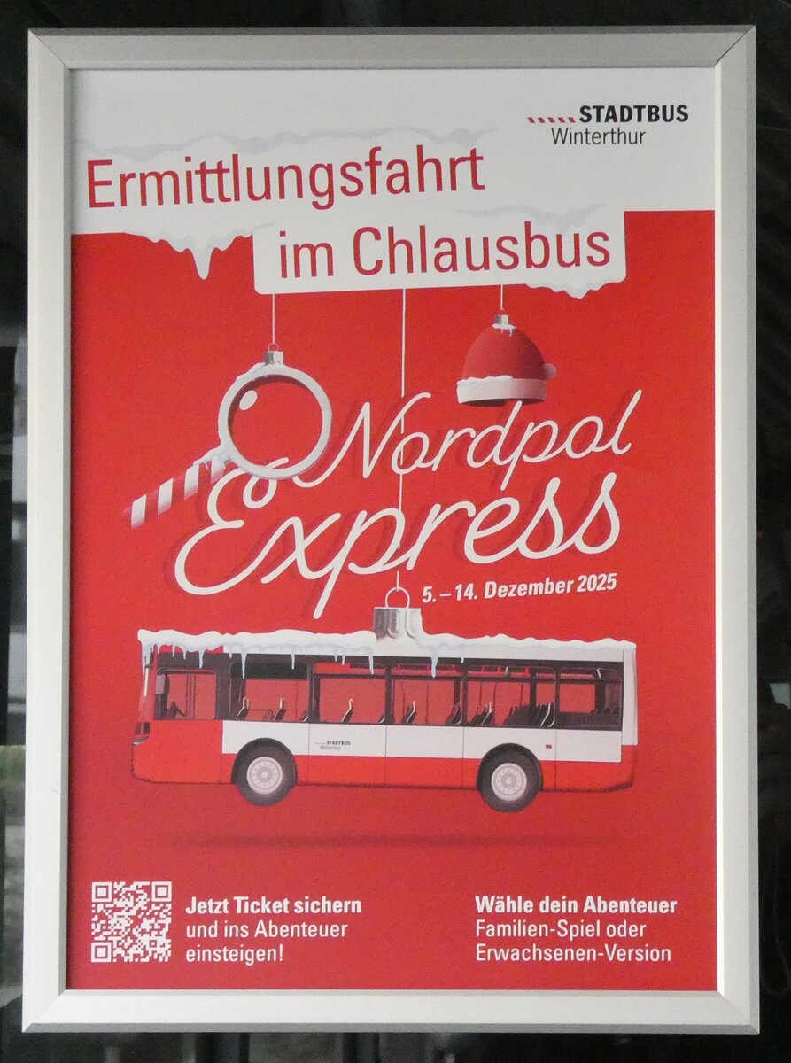 (282'437) - Plakat fr Chlausbus Nordpol Express am 15. November 2025 beim Bahnhof Winterthur Wlflingen 