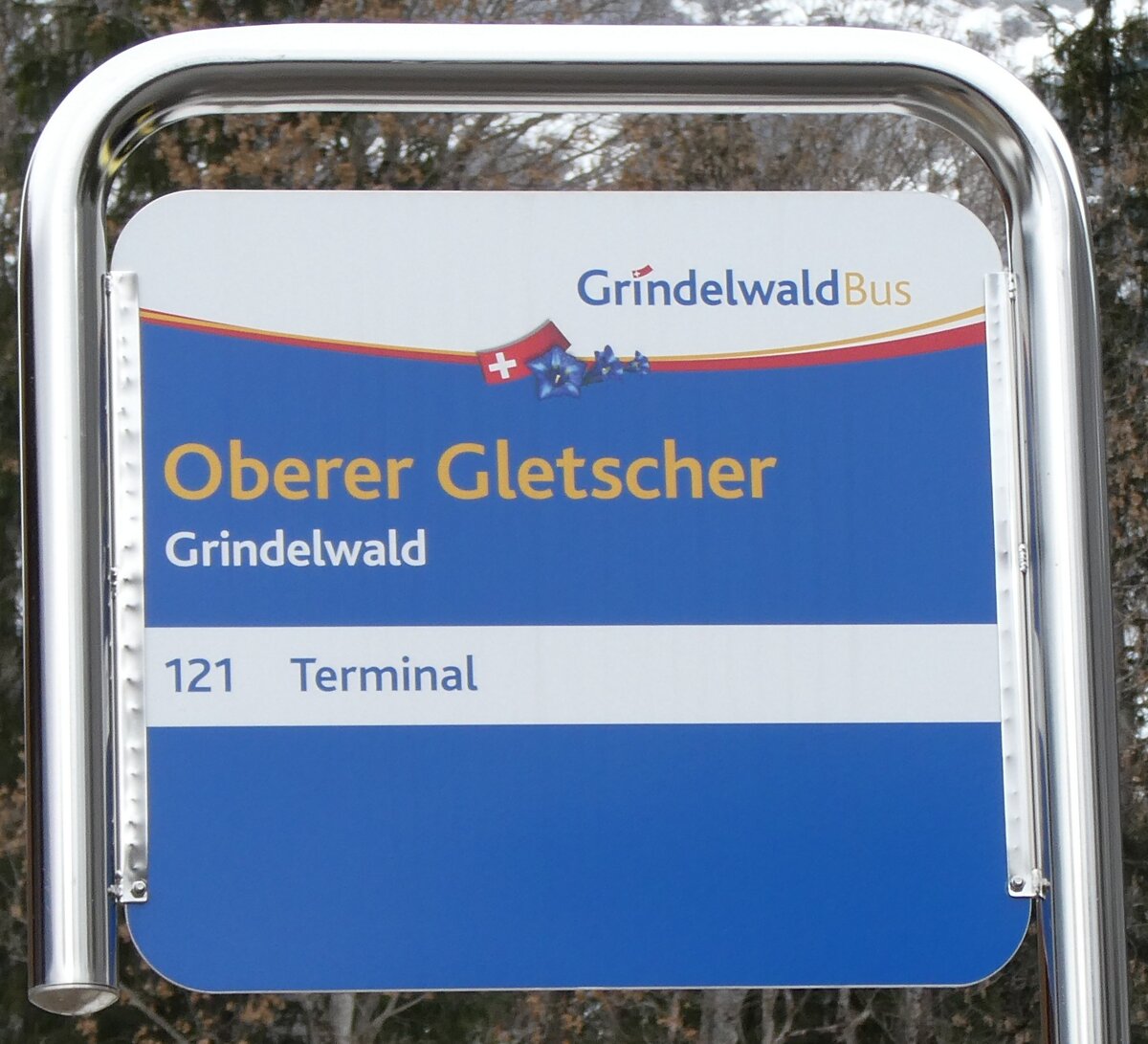 (283'657) - GrindelwaldBus-Haltestellenschild - Grindelwald, Oberer Gletscher - am 2. Januar 2026