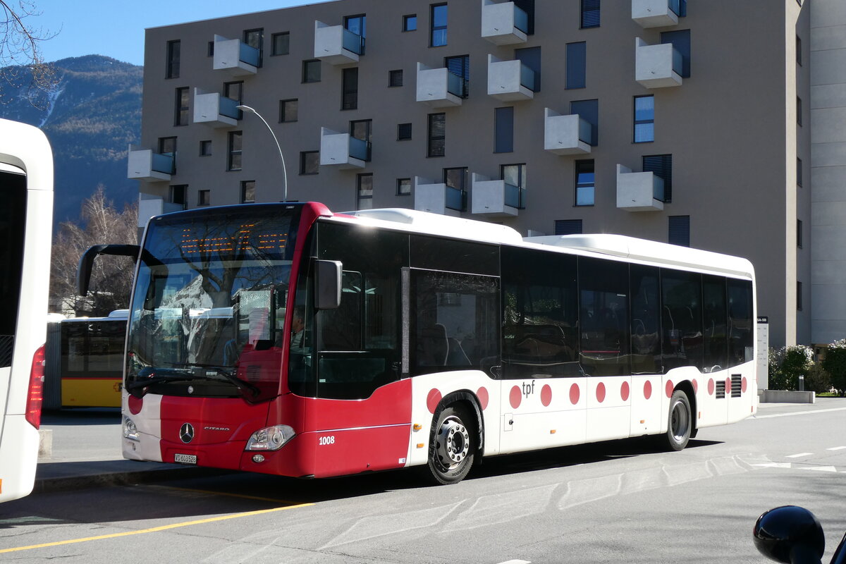 (285'055) - TPF Fribourg - Nr. 1008/VS 603'528 - Mercedes am 24. Februar 2026 beim Bahnhof Martigny (Einsatz TMR)