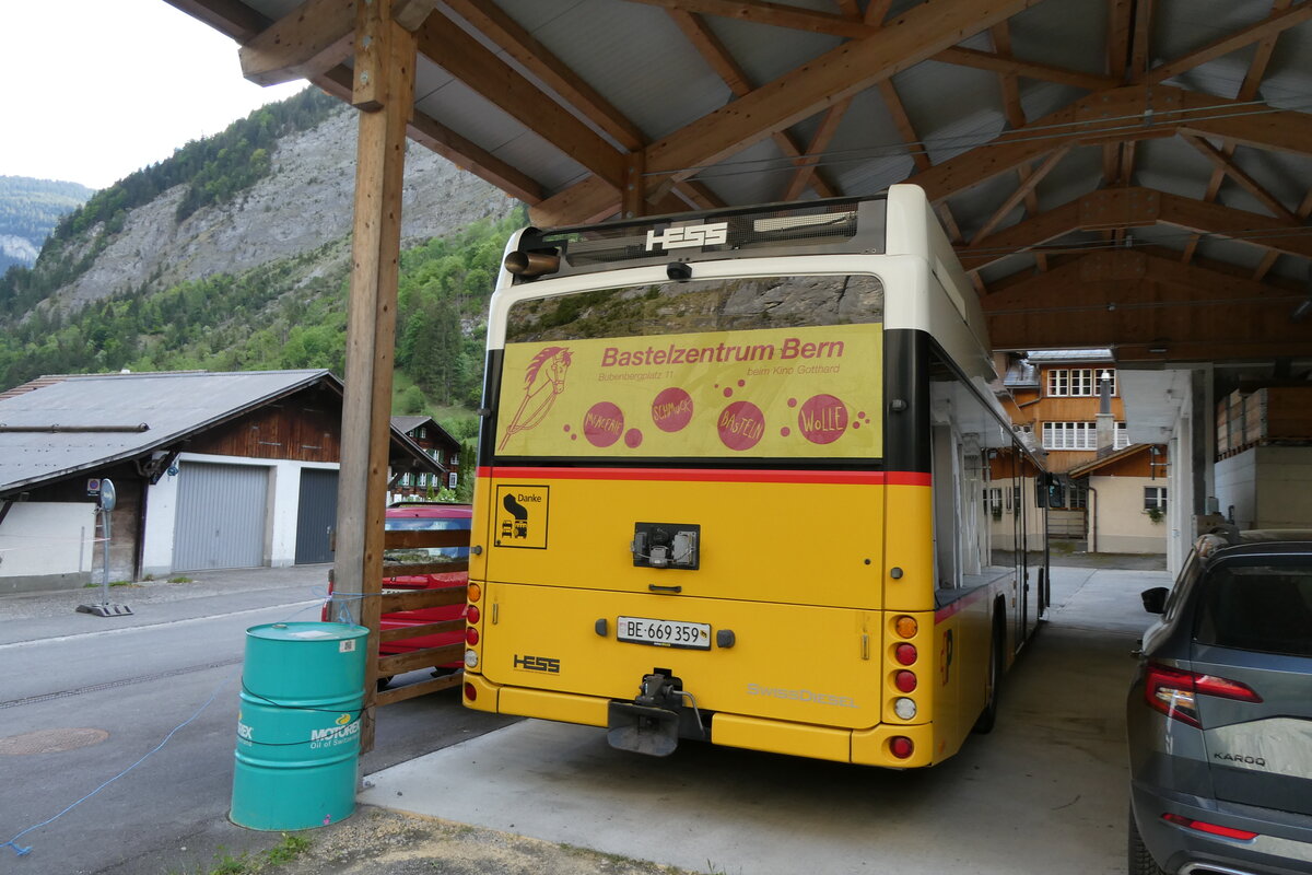 (286'938) - PostAuto Bern - BE 669'359/PID 10'147 - Hess (ex Nr. 6; ex Klopfstein, Laupen Nr. 6) am 13. Mai 2026 in Stechelberg, Garage