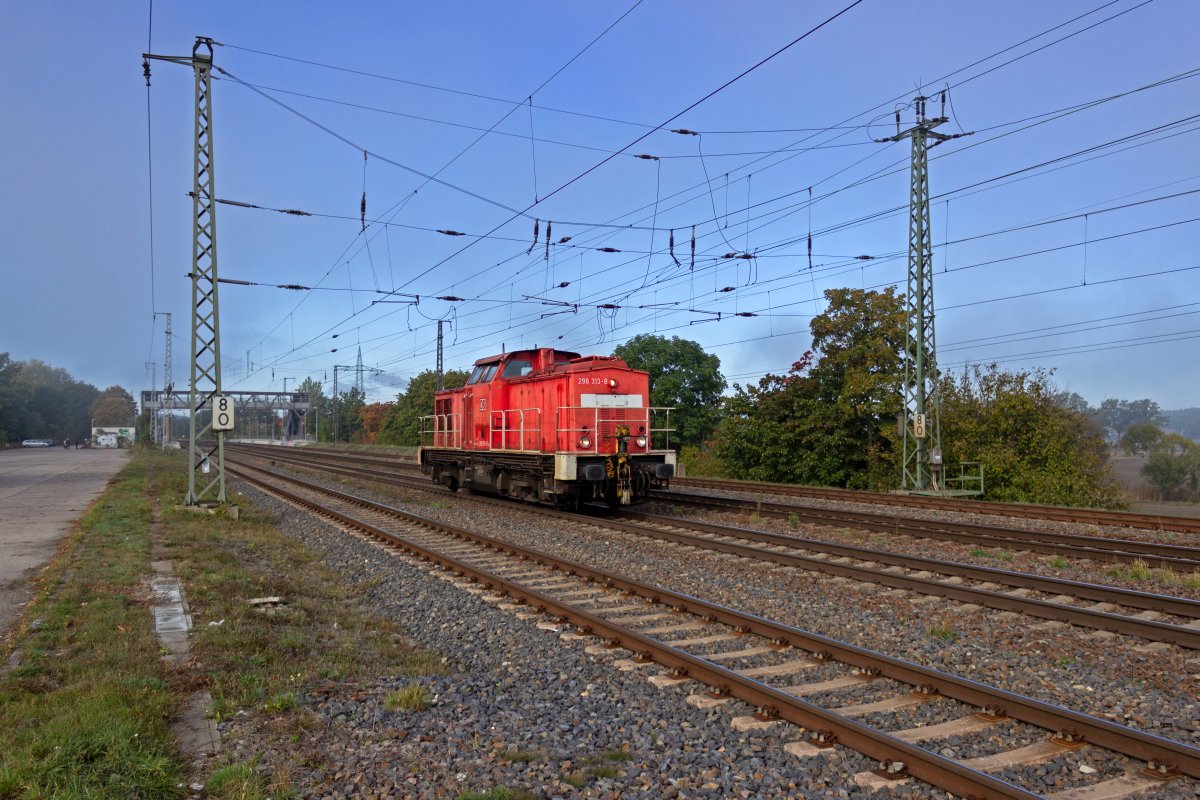 298 313 durchfhrt am 13.10.2020 als Leerfahrt den Bahnhof Saarmund.