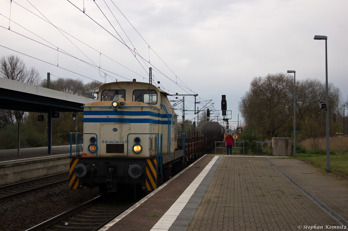 345 268-7 ITB - Industrietransportgesellschaft mbH Brandenburg mit einem Nahgüterzug von Brandenburg Altstadt nach Brandenburg Gbf, bei der Durchfahrt im Brandenburger Hbf. 04.11.2014 