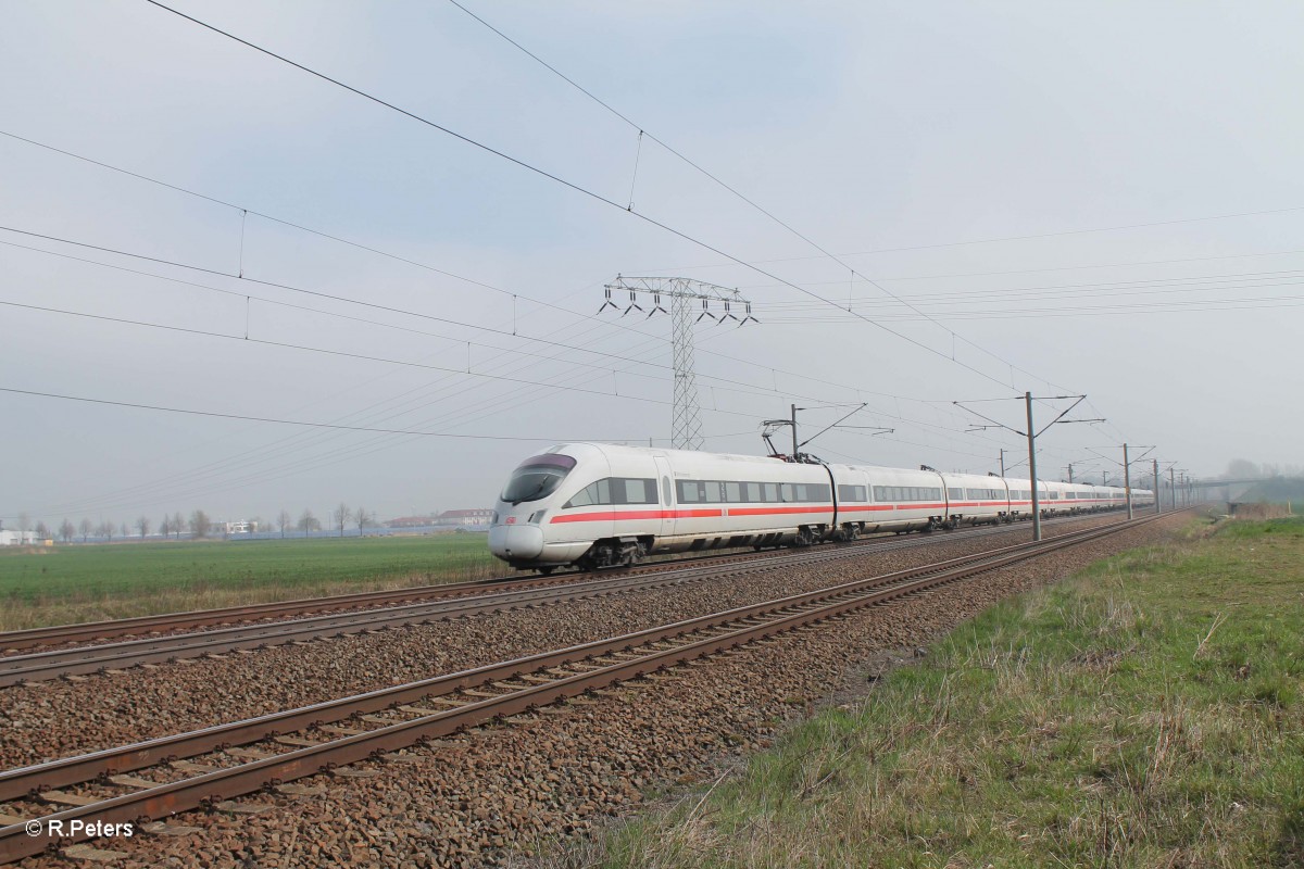 411 032-6  Wittemberge  + 415 006  Kassel  als ICE 1548 Dresden - Frankfurt/Main Flughafen bei Borsdorf bei Leipzig. 29.03.14