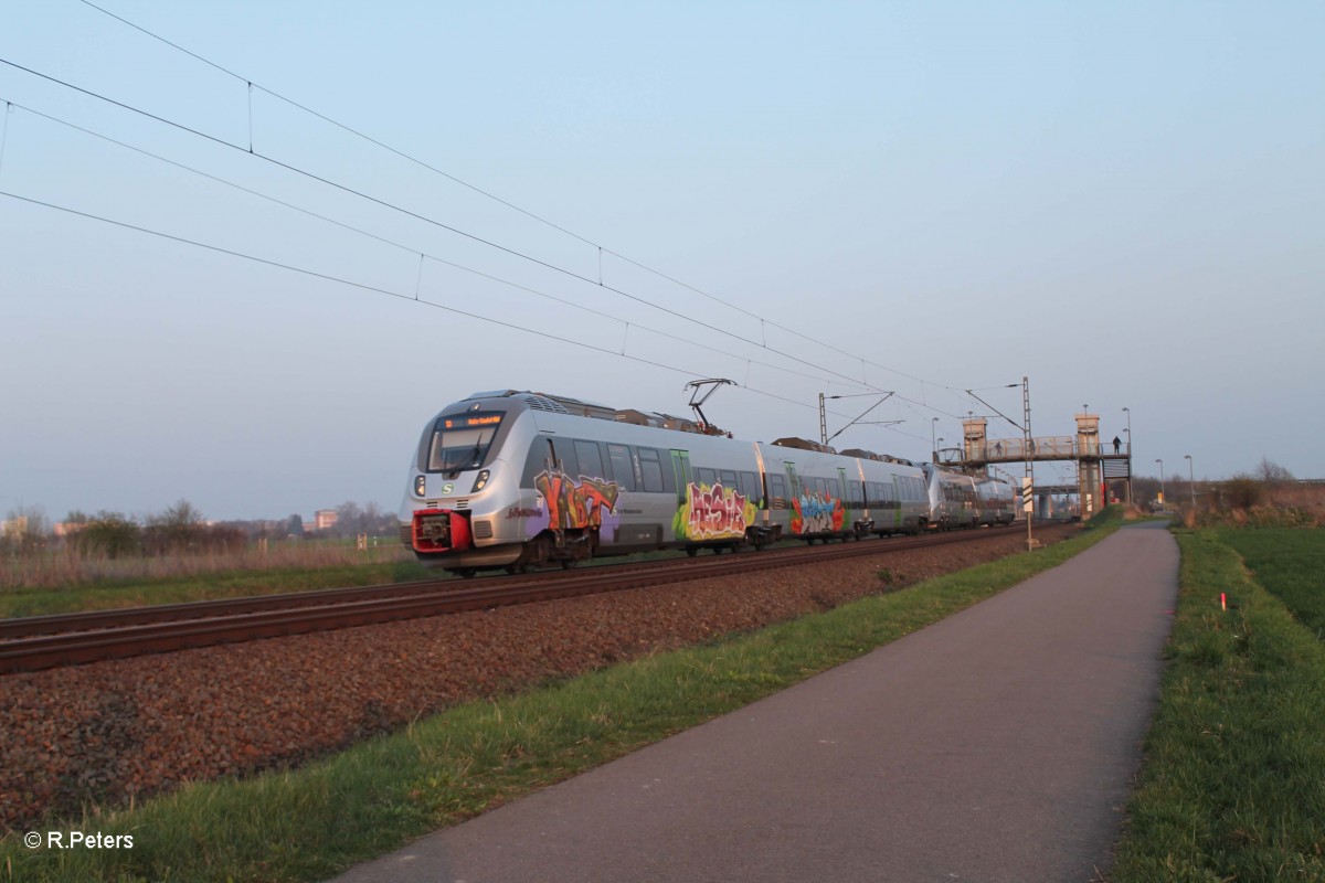 442 127-7 + 442 129-3 als S3 37350 Leipzig Stötteritz - Halle/Saale bei Schkeuditz West. 29.03.14
