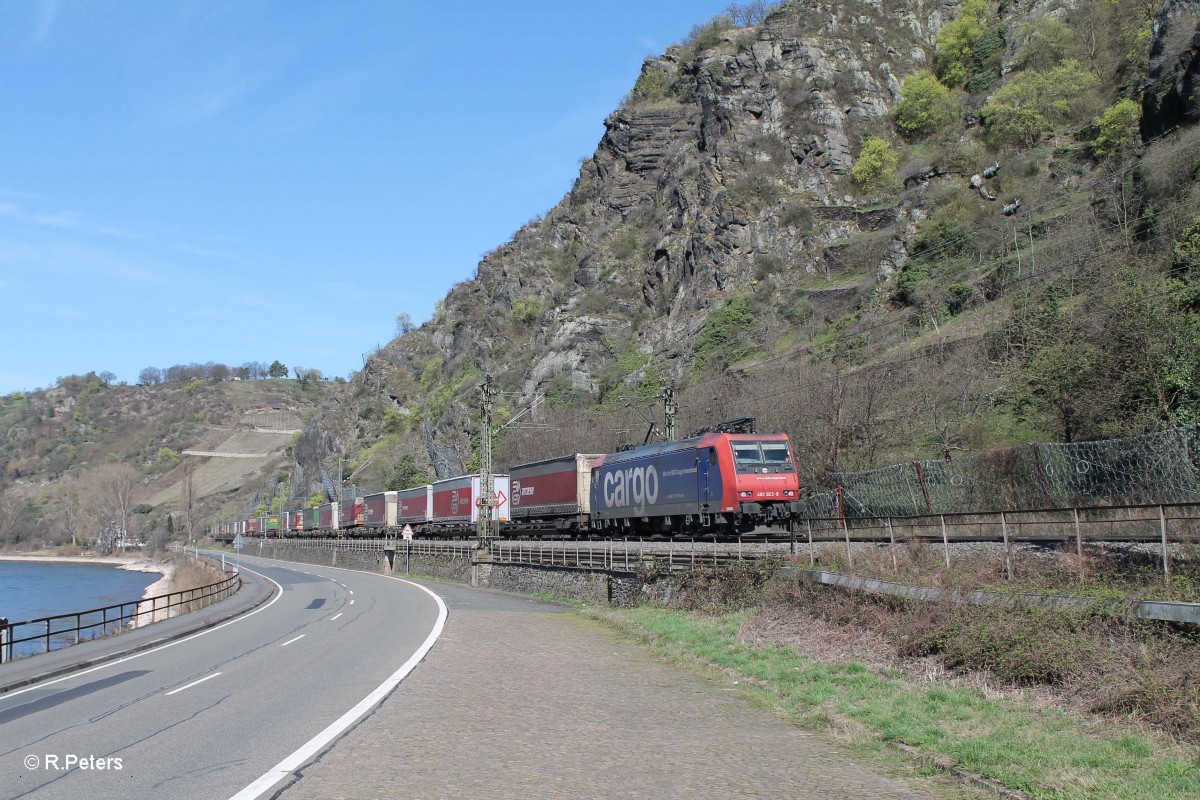 482 023-9 mit dem Arcese hinter der Loreley. 20.03.14