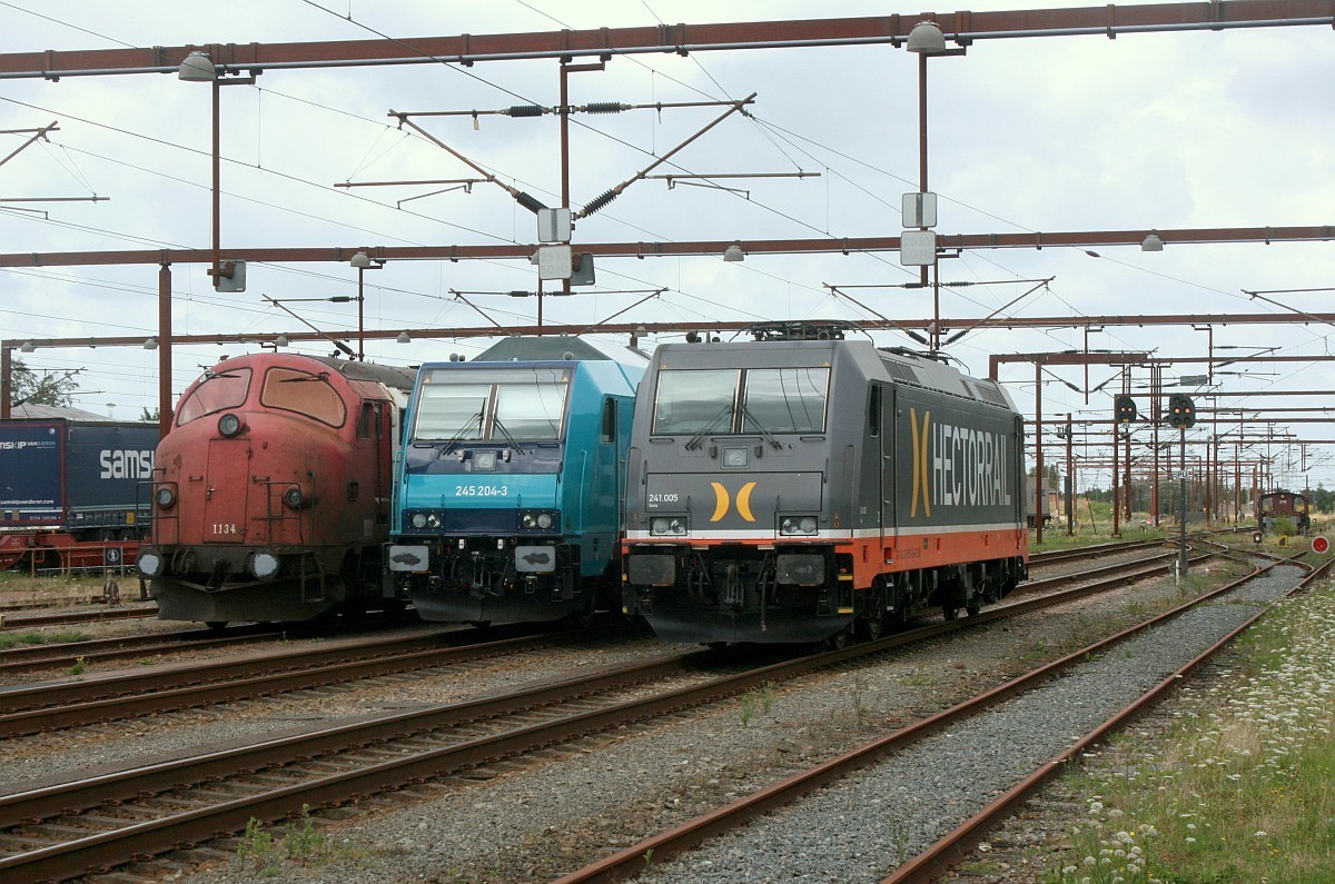 60 Jahre Lokgeschichte...v.l.n.r...Captrain Litra MY 1134, NAH.SH 1245 204-3 und Hectorrail 6241.005-6  Solo . Padborg 05.08.2015