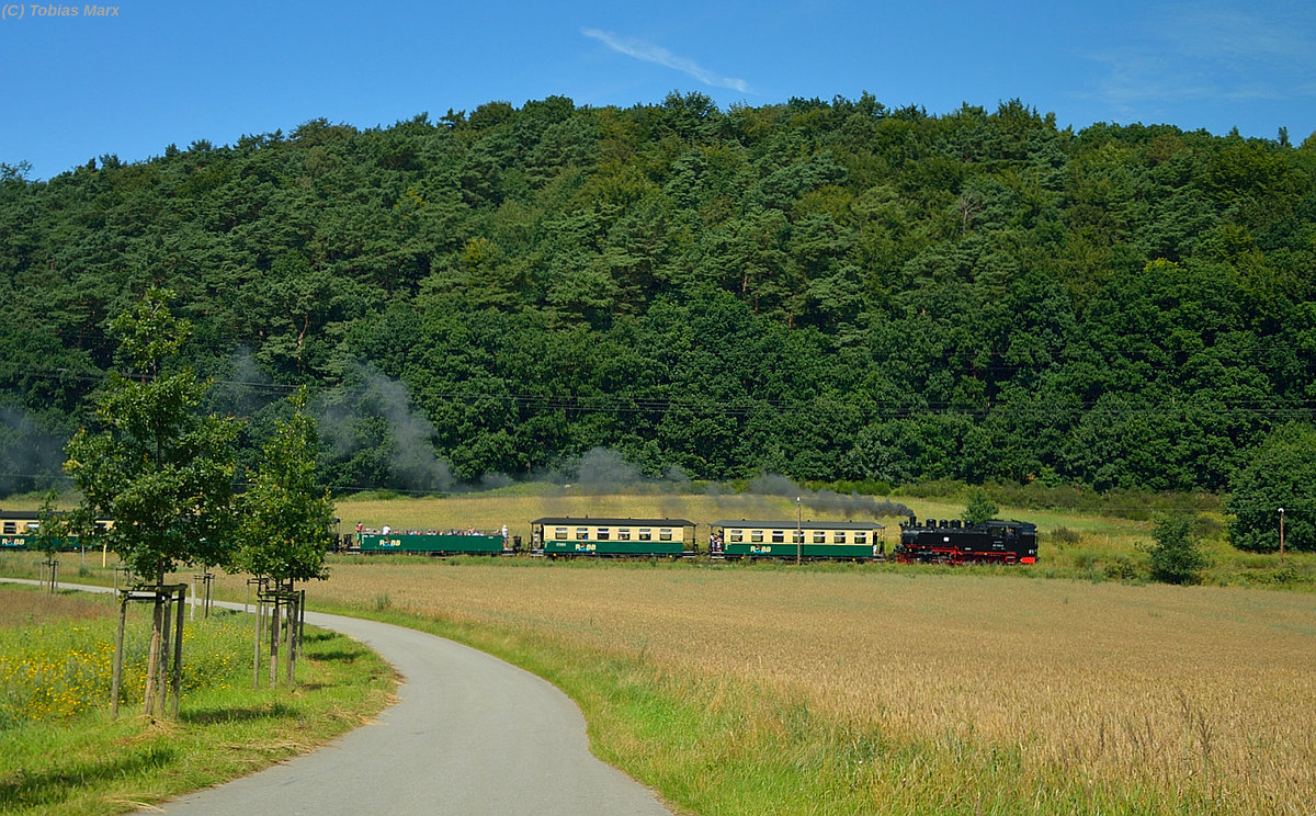 99 1781-6 bei der Ausfahrt aus Seelvitz mit P 105 am 21.07.2016