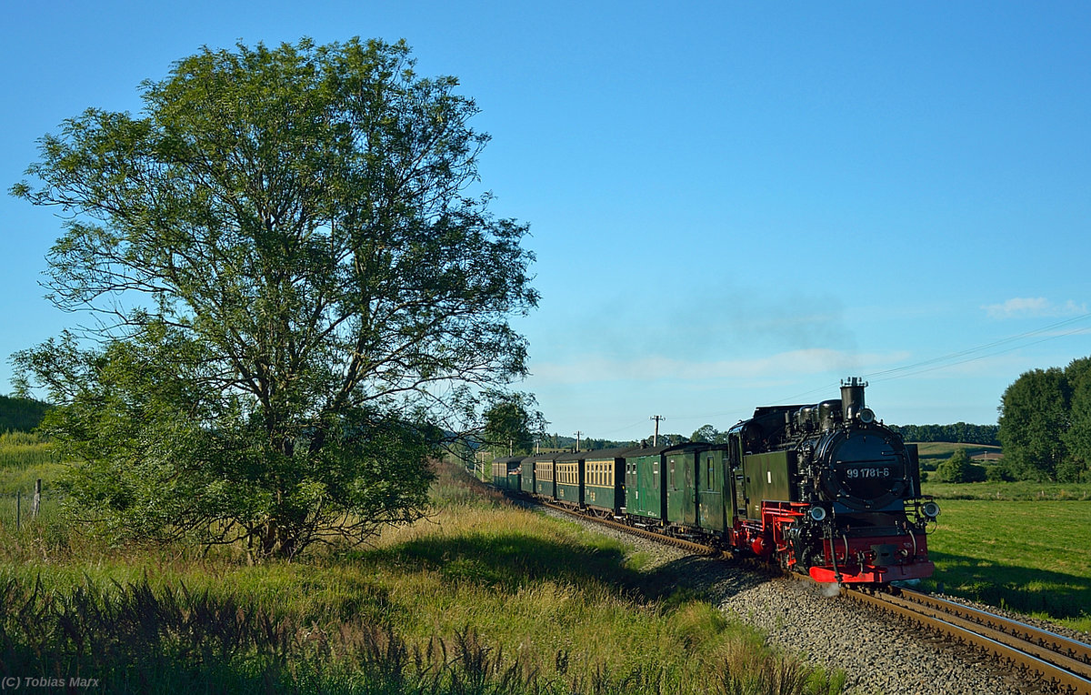 99 1781-6 mit dem P 110 kurz vor der Birkenkurve vor Seelvitz am 21.07.2016