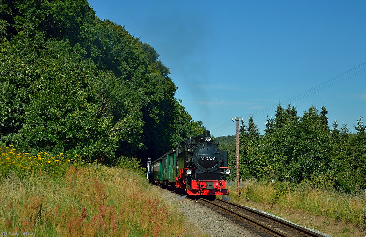 99 1784-0 mit dem P 108 kurz vor Seelvitz am 21.07.2016