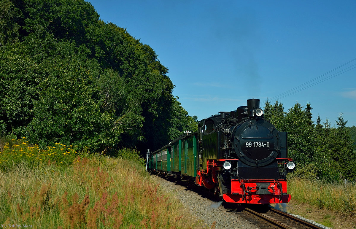 99 1784-0 mit dem P 108 kurz vor Seelvitz am 21.07.2016