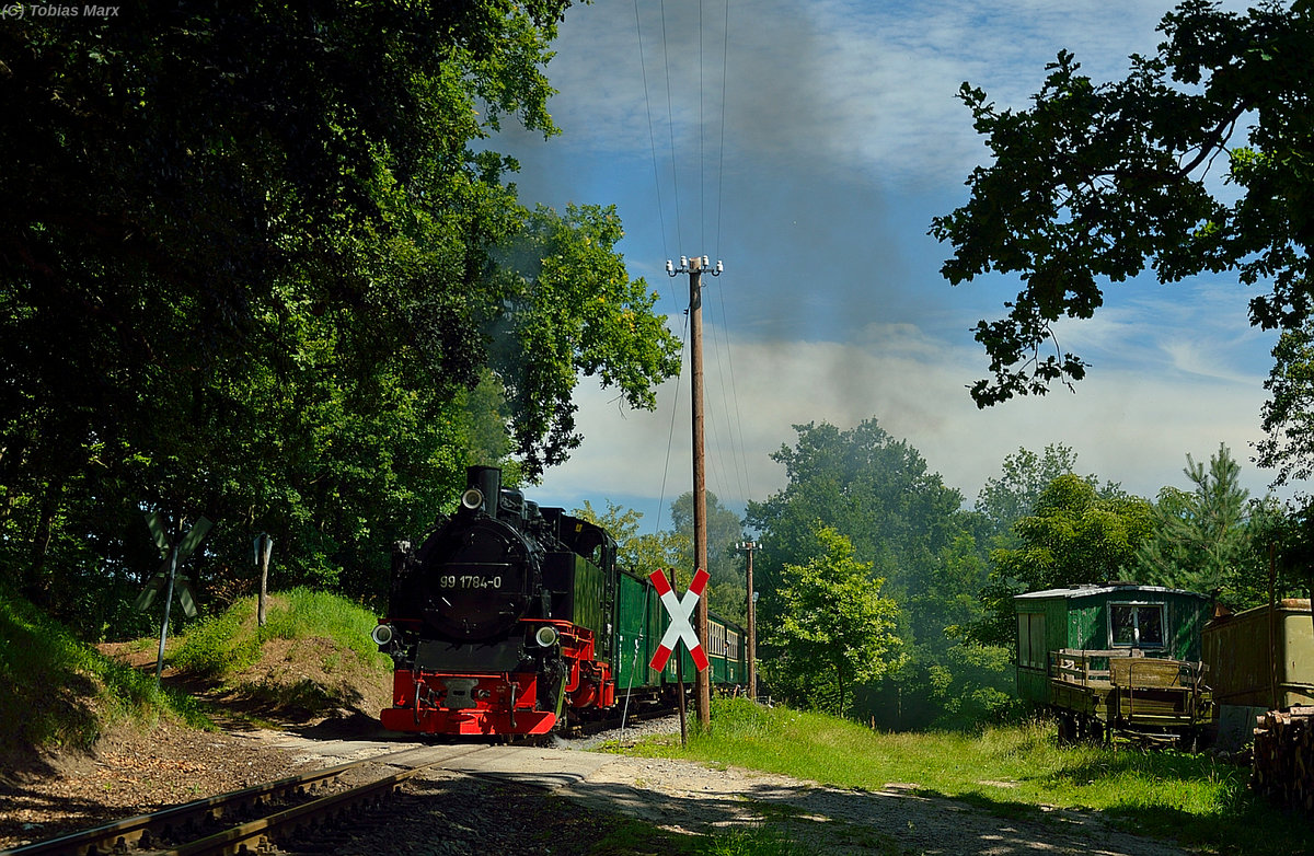 99 1784-0 mit P 104 kurz vor Seelvitz am 21.07.2016