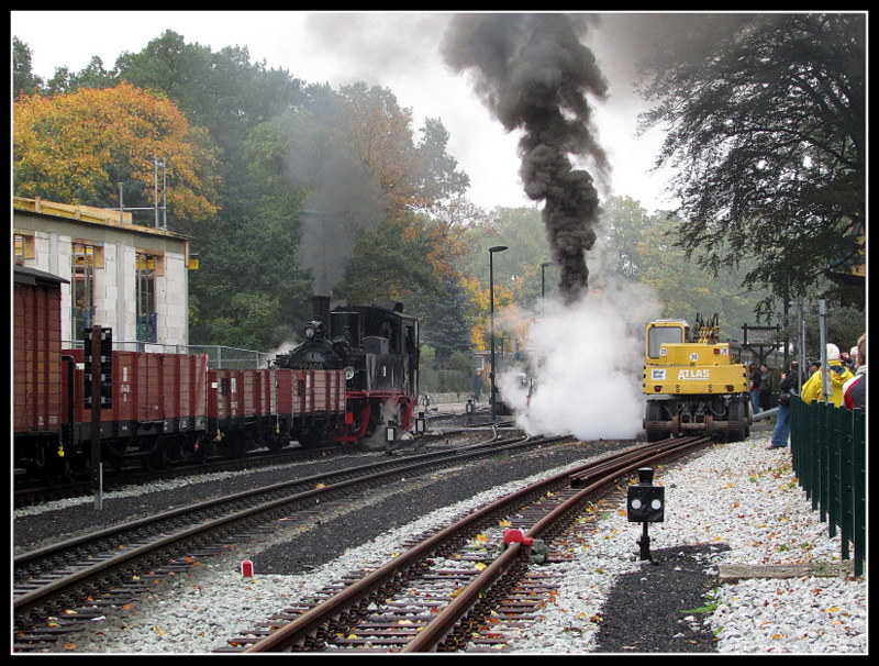 99 4801 dampfte sich neben 99 608 in G�hren am 13.Okt.2013 ein.