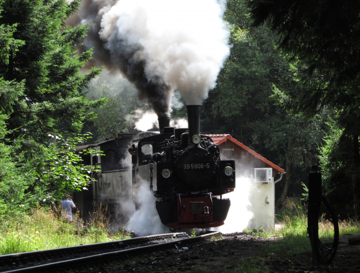 99 5906-5 und 99 5902 nahmen am 13.08.2014 mit dem Traditionszug die Steigung in Richtung Brocken in Angriff 