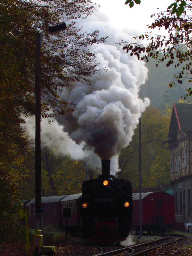 99 5906-5 nimmt mit P 8951 die Steigung hinter Mägdesprung am 18.10.14 in Angriff