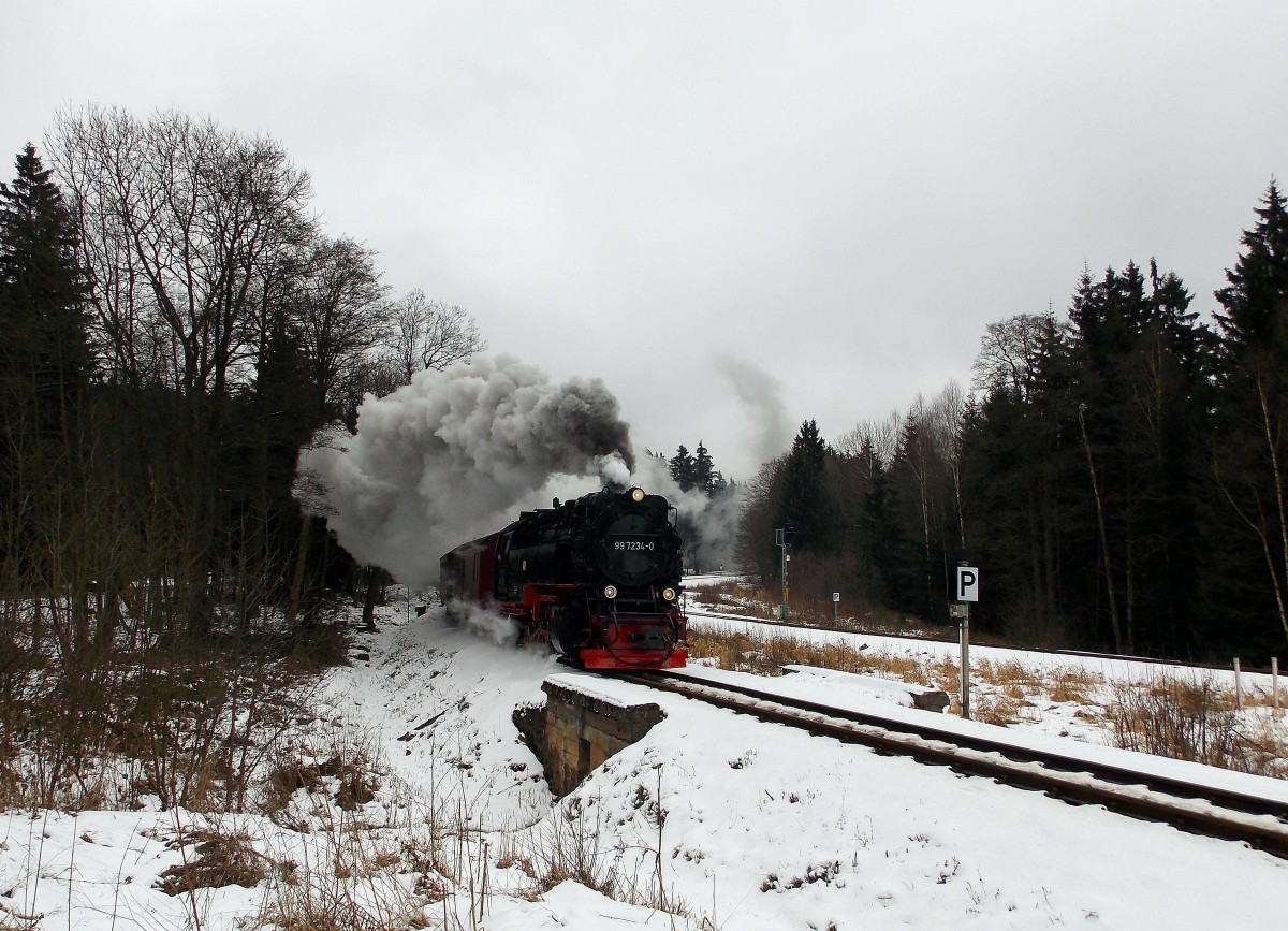 99 7234-0 bei der Ausfahrt aus Drei-Annen-Hohne am 6.1.2015.Fotograf war mein Vater.