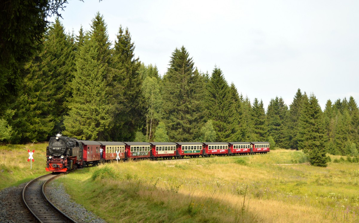 99 7235-7 kurz vor dem ehemaligen Bahnhof Sorge mit N 8929 am 12.08.2015. Version 2.