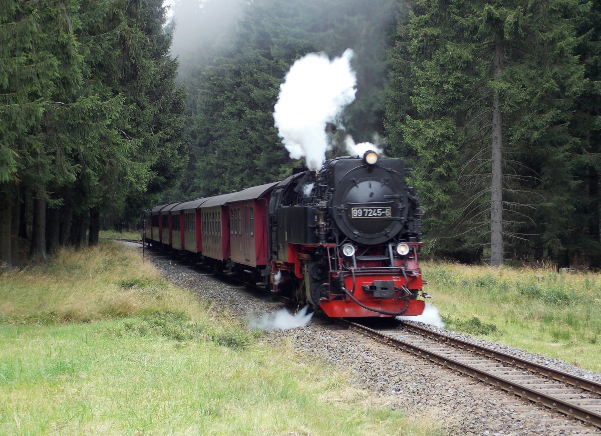 99 7245-6 donnert mit P 8929 durch den Harzwald bei Elend am 13.08.2014.Fotograf war mein Vater Stefan Marx