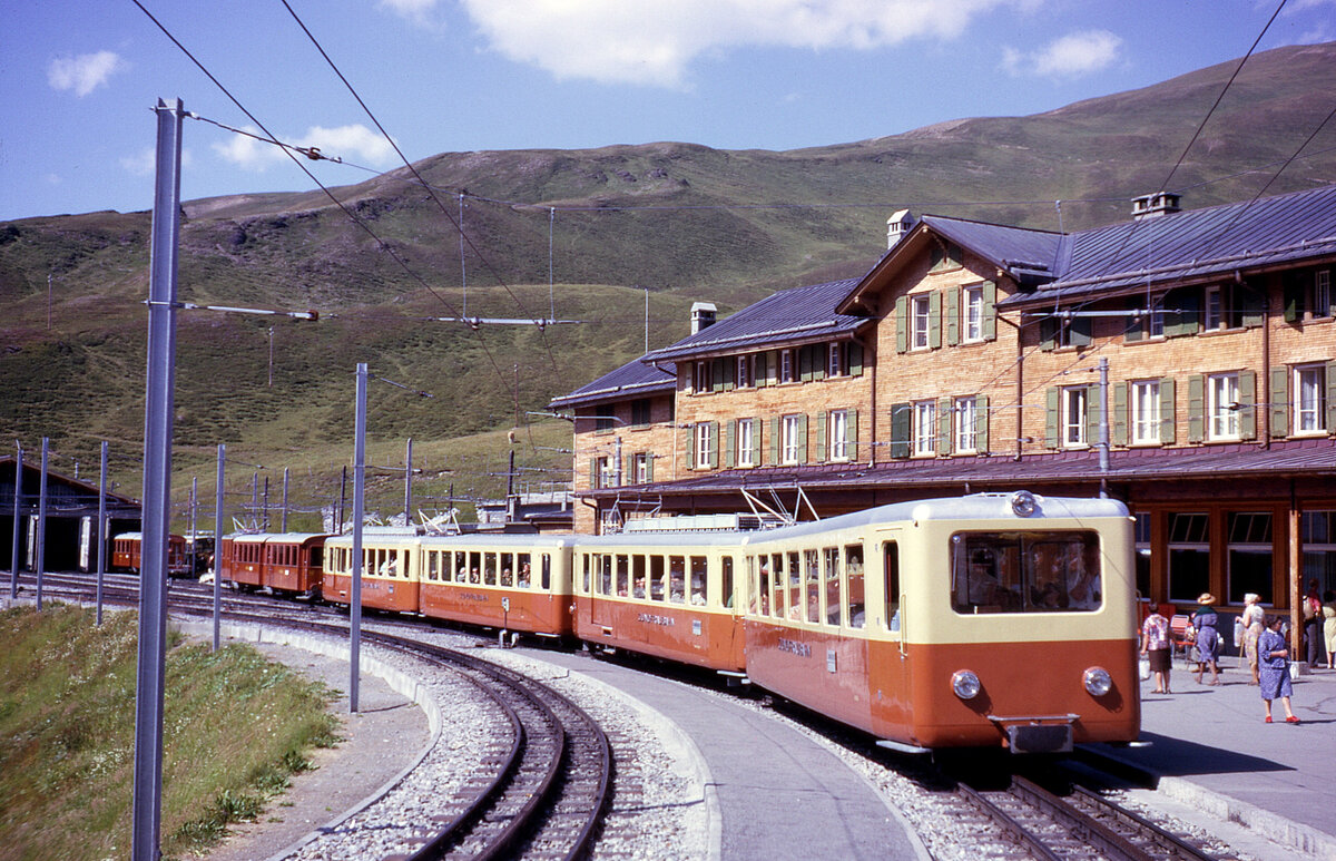 A Jungfraubach train ready to depart Kleine Scheidegg on 3rd September 1962.