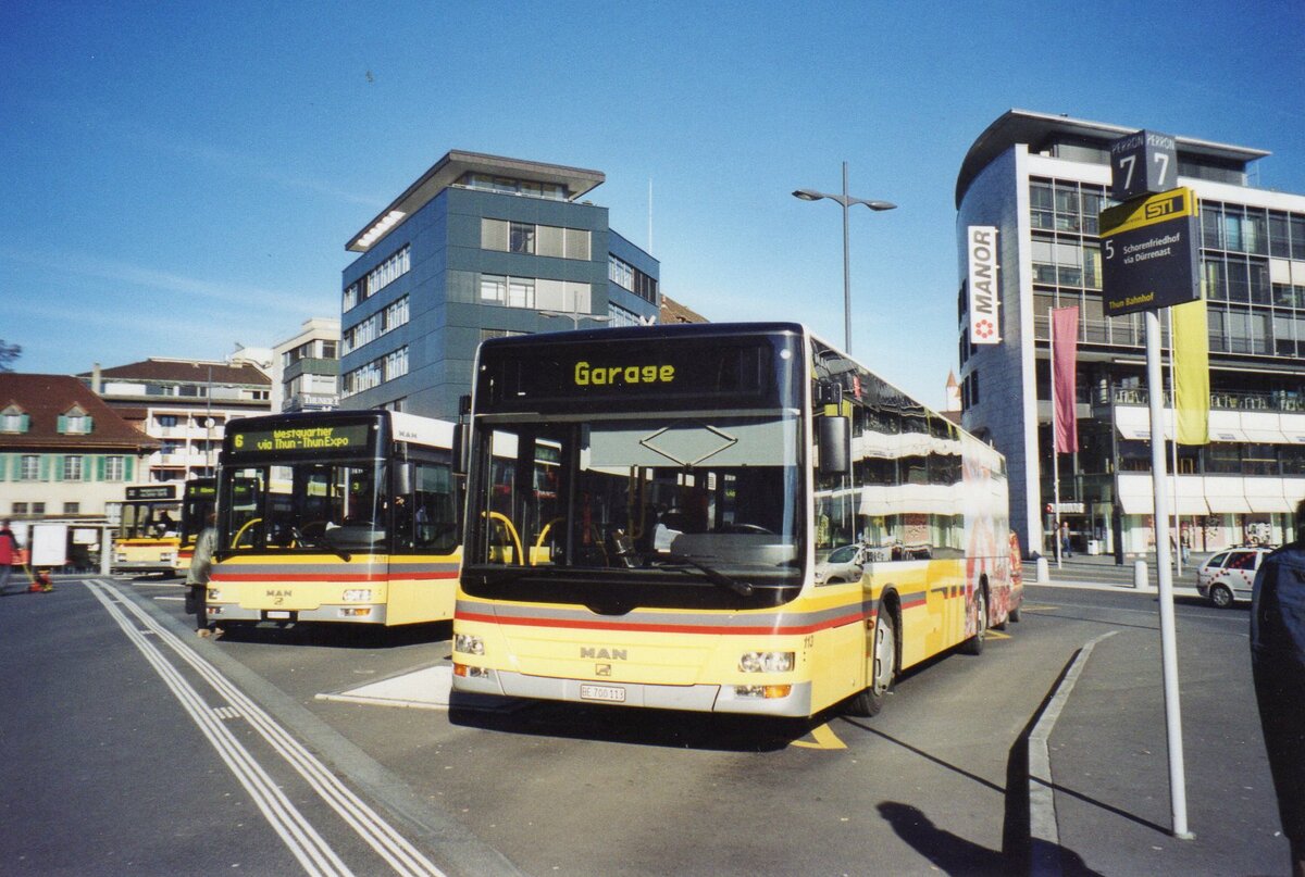 (AJ 08) - Aus dem Archiv: STI Thun - Nr. 113/BE 700'113 - MAN am 14. Februar 2007 beim Bahnhof Thun