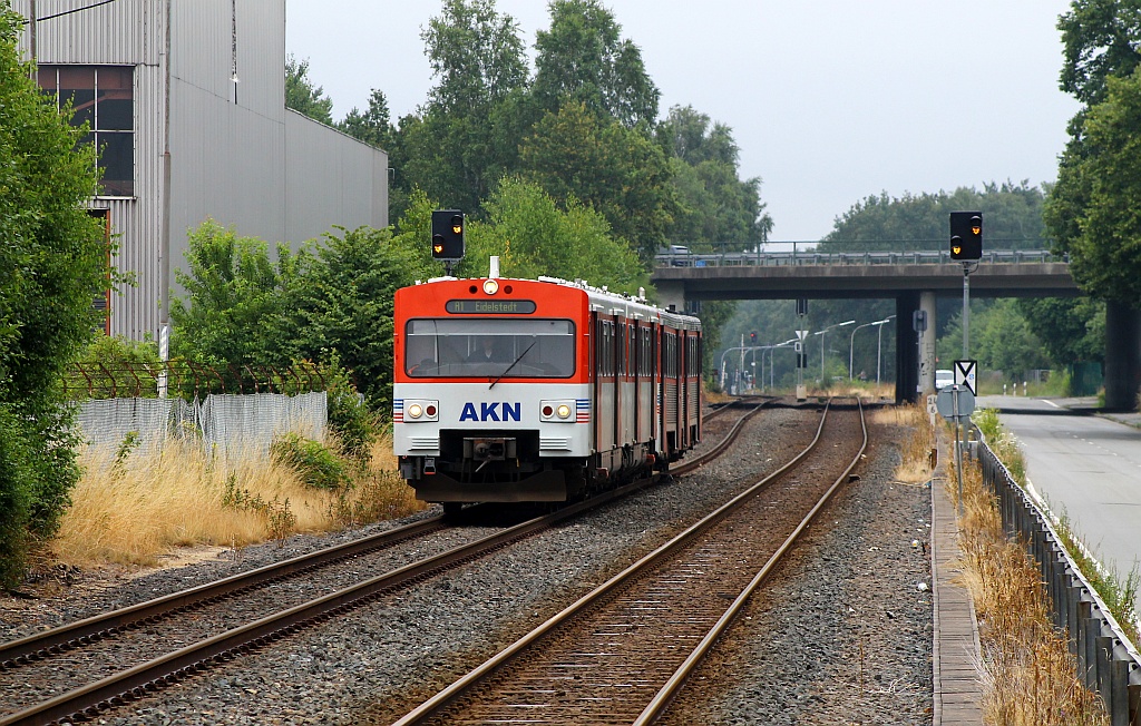 AKN VT 42+52(VTA und VT2E)kurz vor dem Halt im Bhf Tanneneck bei Quickborn/Hamburg. 14.07.2013