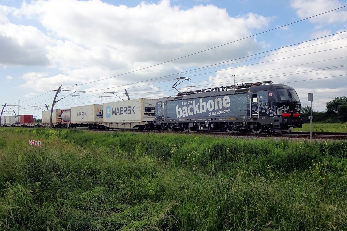 Am 6 Juni 2021 zieht 193 318 ein Containerzug bei valburg.