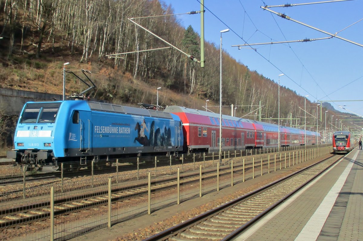 Am 7 April 2018 steht 146 013 in Bad Schandau. 