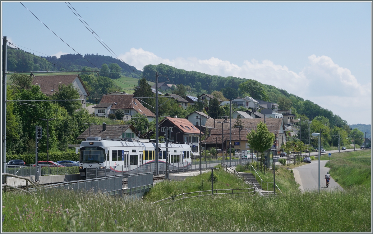 An praktisch der selben Stelle (aber von der Gegenrichtung aufgenommen) ist der AAR ABe 4/8 N° 29 in Zetzwil auf der Fahrt in Richtung Aarau. 

14. Mai 2022