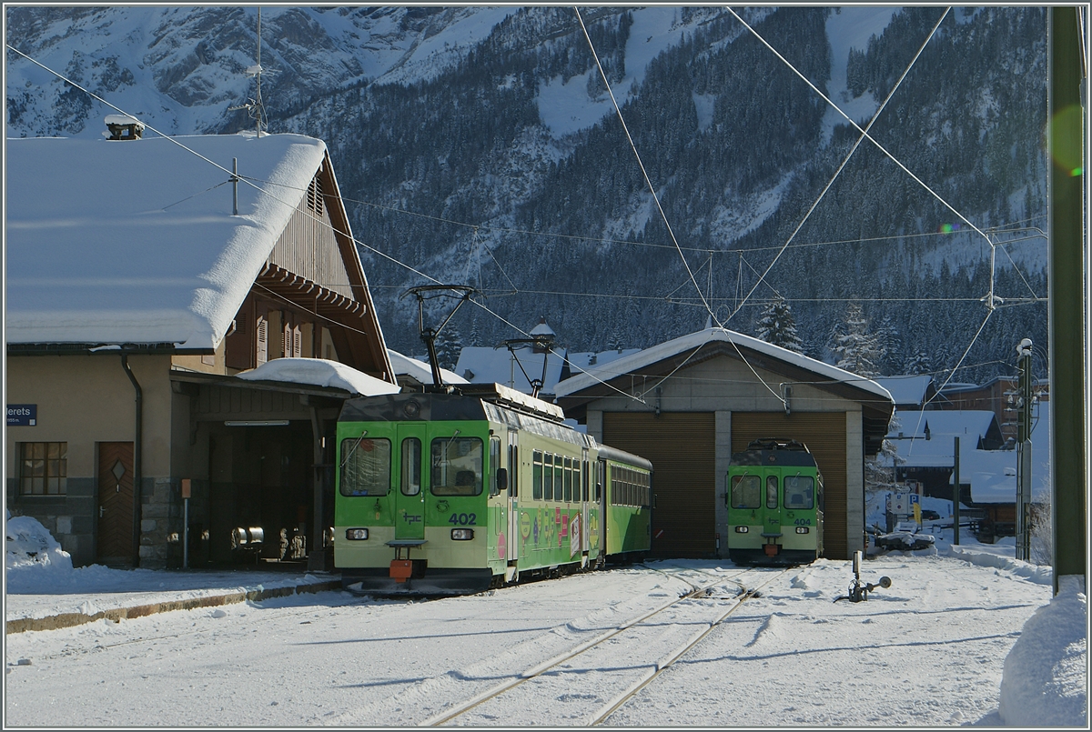 ASD BDe 4/4 402 und 404 in Les Diablerets. 
25. Jan. 2014