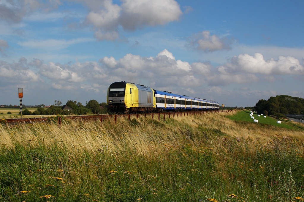 Aus der Gegenrichtung von Niebüll kam die 223 015-9/ER 20-015 mit der NOB nach Westerland. 04.08.12