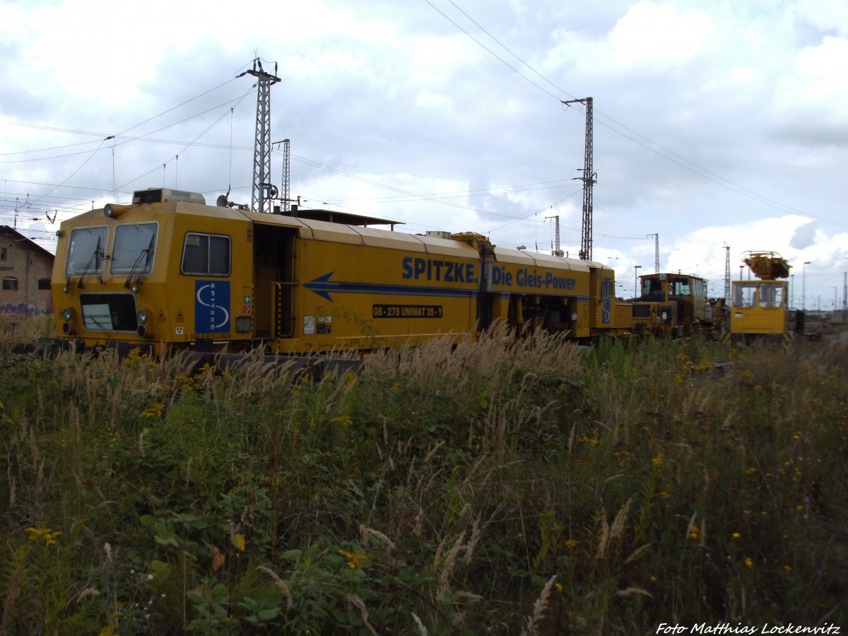 Baufahrzeuge von der Firma Spitzke abgestellt in Stralsund am 21.8.13