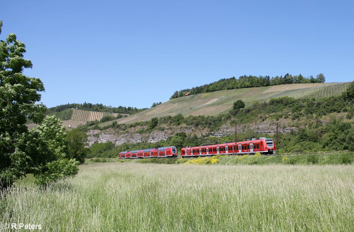 Begegnung RB und RE bei Himmelstadt. 02.06.21