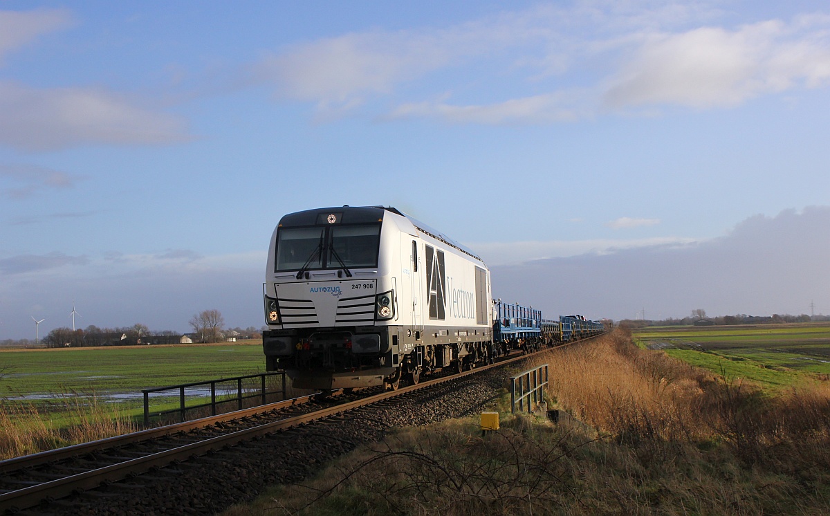 Bei nun deutlich besserem Wetter, zumindest in diesem Moment, kam Debbie wieder...247 908 mit AZS 91624 auf dem Weg nach Westerland.... 26.12.17