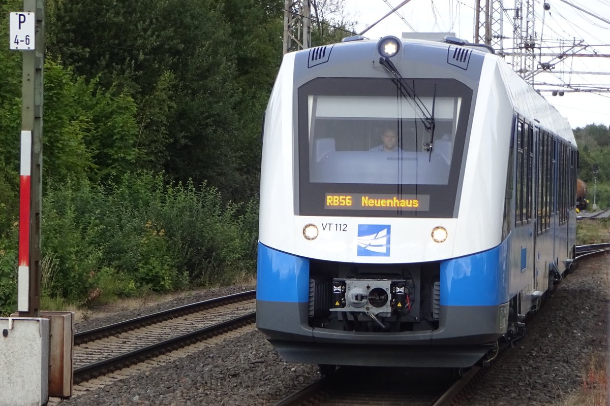 Bentheimer Eisenbahn VT 112 verlässt Bad Bentheim mit ein RB nach Neuenhaus über Gifhorn, 15 Juli 2019.