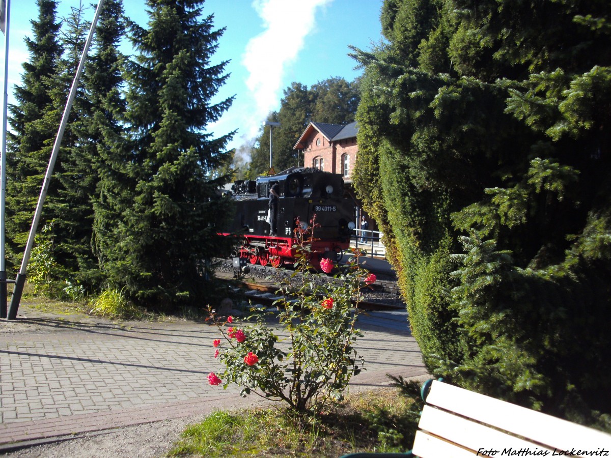 Blick auf die RBB 99 4011 vom Gleis 4 im Bahnhof Putbus am 17.9.13