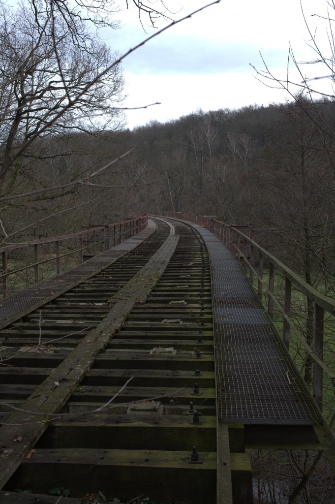 Blick  auf das �berschreitbare, da nicht abgesperrte , alldings nicht mehr  befahrbare, Bogenviadukt bei K�nigsbr�ck. 19.12.2013 12:13 Uhr.