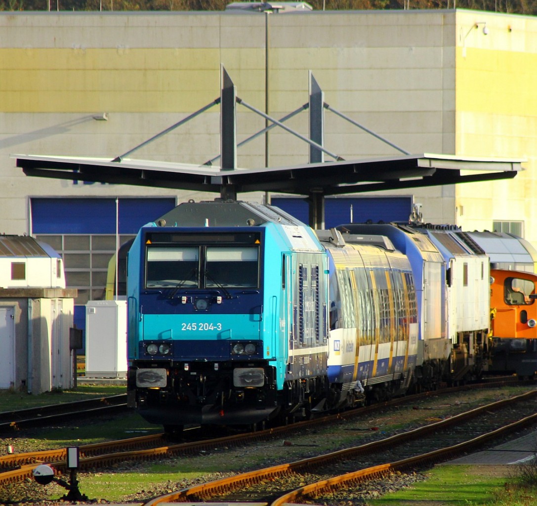 Brandopfer 1245 204-3, Unfallopfer VT 730 und weiteres Fahrmaterial der NOB und BRLL abgestellt im Bw Husum. 13.11.2015