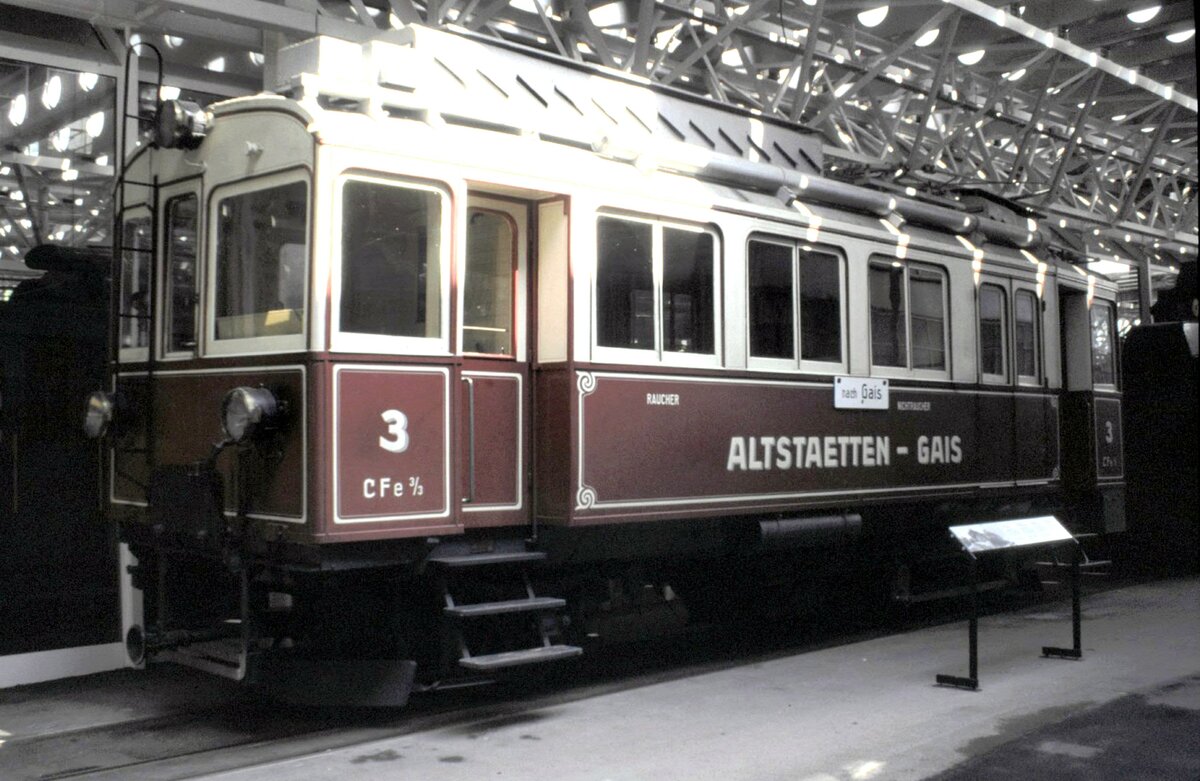 CFe3/3 der Altstaetten-Gais-Bahn im Verkehrshaus Luzern am 26.08.1999.