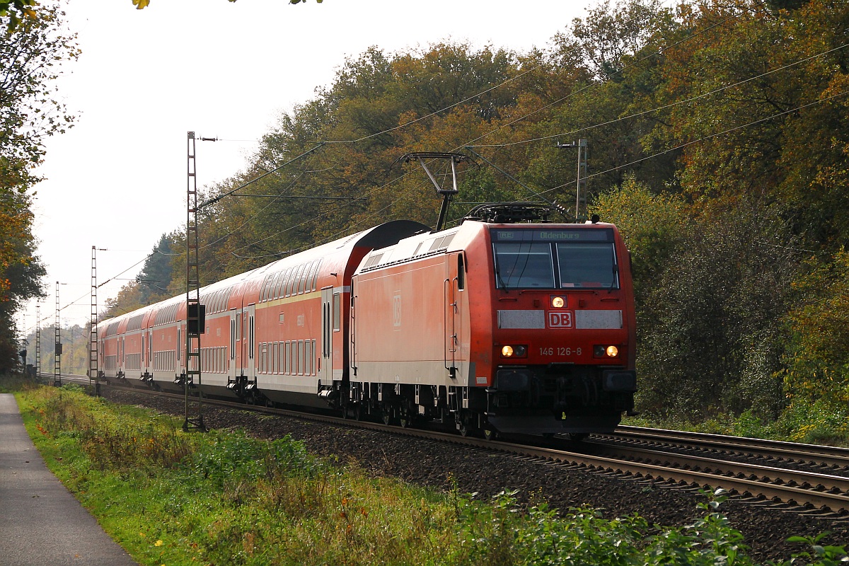 DB 146 126-8 als Zuglok des RE nach Oldenburg. Dörverden 01.11.2013
