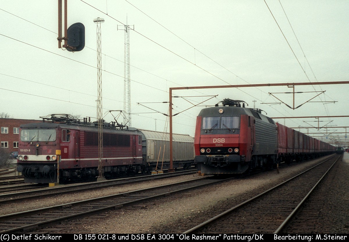 DB 155 021-8 und DSB EA 3004 Pattburg/DK 14.03.1998