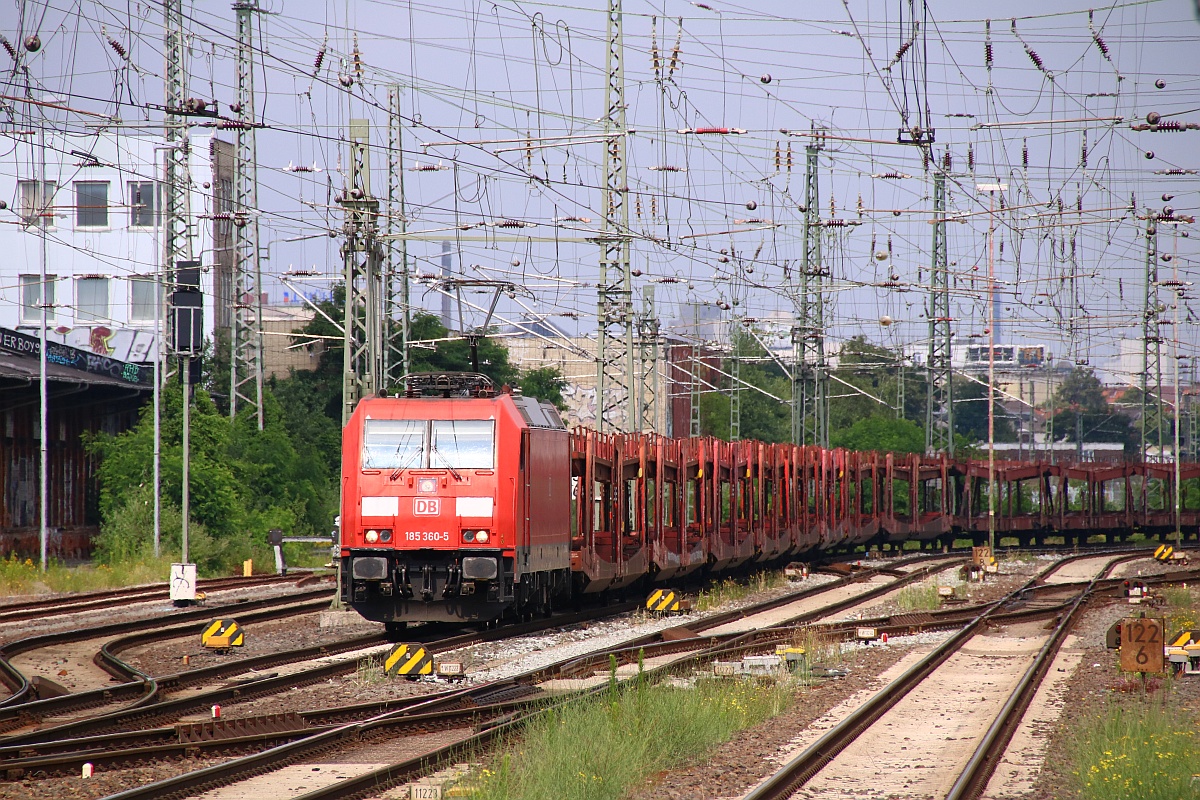 DB 185 360-5, REV/LMR9/09.06.16 mit leerem Autotransportzug Bremen Hbf 10.07.2021