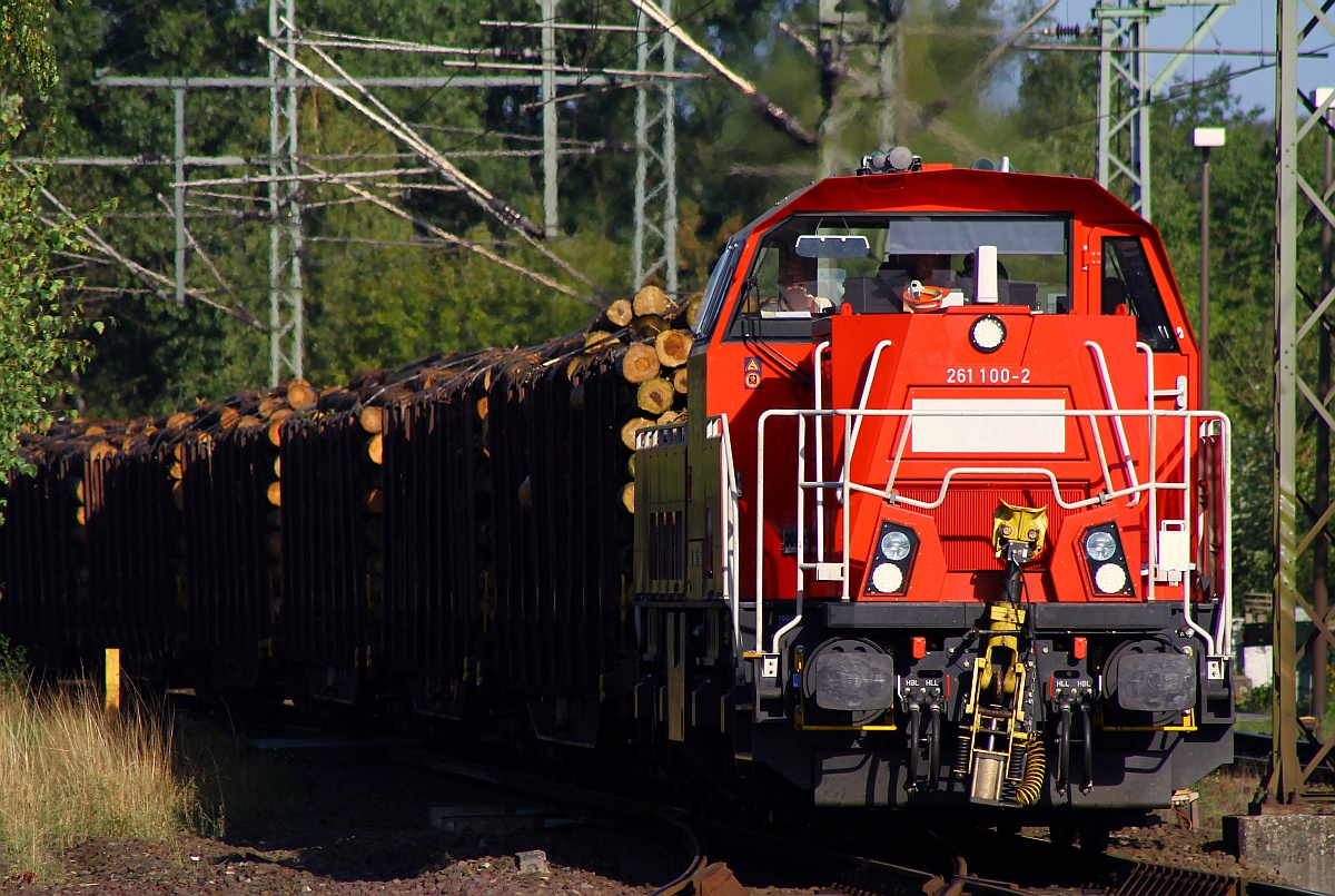 DB 261 100-2 mit Holzzug(EK 5356x)von Jübek nach Neumünster. Schleswig 03.09.2014