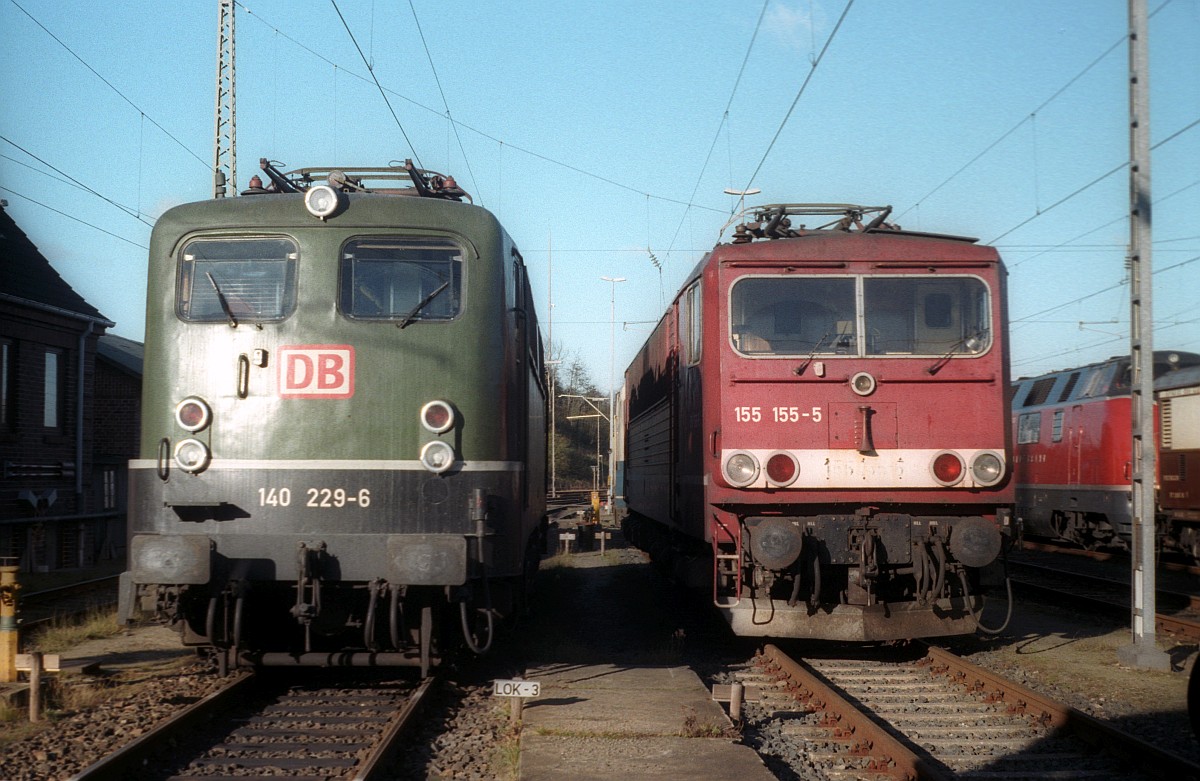 DB E40 229/ 140 229-6 und 155 155-5 Flensburg Peelwatt 03.11.1997