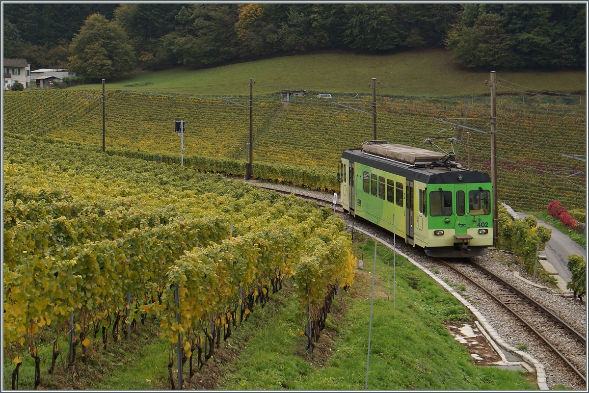 Der ASD BDe 4/4 402 in den Weinbergen oberhalb von Aigle. 
14. Okt. 2015