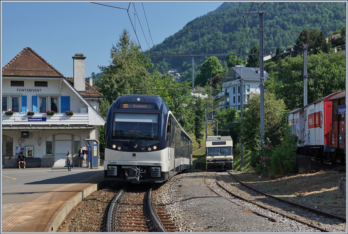 Der MVR ABeh 2/6 7508 wendet, von Montreux kommend in Fontanivent. 
2. Juni 2017