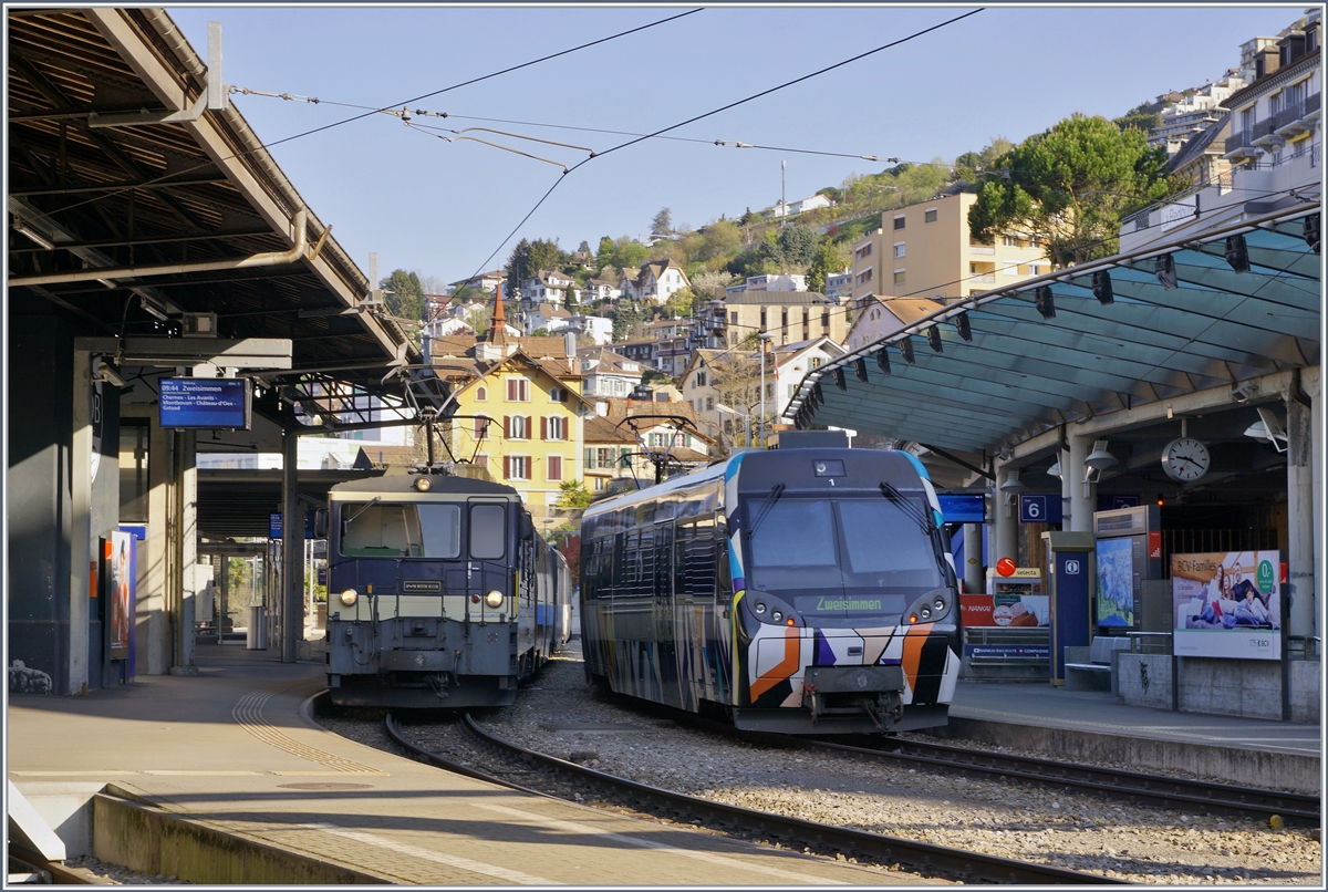 Der von Sarah Morris gestaltete Lenker Pendel  Monarch  und der MOB GDe 4/4 6004  Interlaken  in Montreux.

11. April 2020