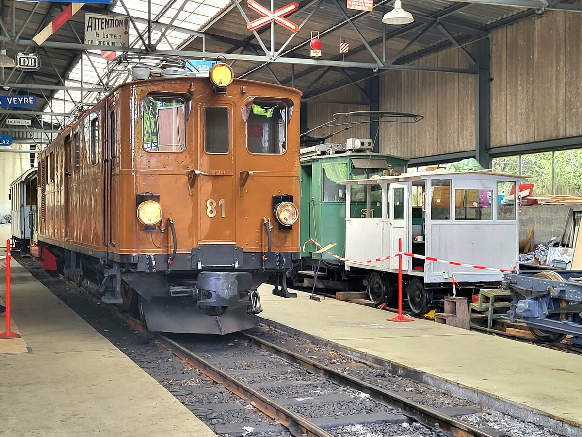 Die Berninabahn Ge 4/4 81 der Blonay Chamby Bahn steht in der Ausstellungshalle von Chaulin. 

4. Mai 2024