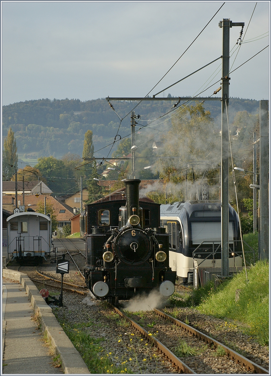 Die Blonay-Chamby Bahn G 3/3 N° 6 rangiert in Blonay. 

20. Okt. 2019