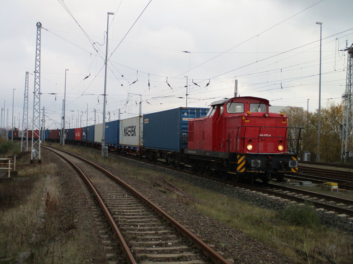 Die BPRM 346 975 drückte die Containerwagen,am 11.November 2019,in den Mukraner Hafen.